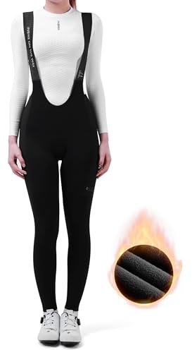INBIKE Fahrradhose Damen Gepolstert Lang Radsport Trägerhose Sitzpolster Winter Warm Thermo Fleece Gefüttert Bib Hose MTB Rennrad Fahrrad Schwarz S