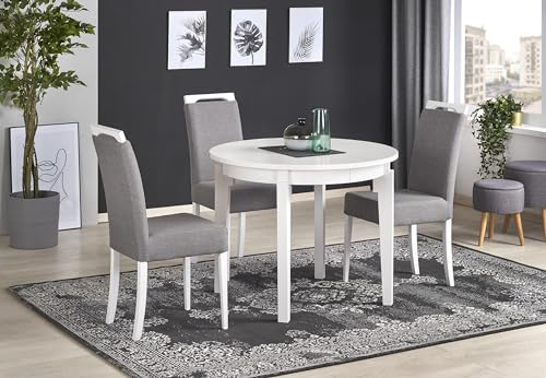 designimpex Design Esstisch HAS-111 Massivholz ausziehbar Tisch Echtholzfurnier, Farbe:Eiche Weiß - Weiß matt