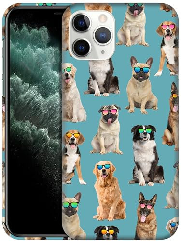 GlamCase for iPhone 11 Pro Max, iPhone 11 Pro Max Case - Dog Pattern With Sunglasses Teal Design Printed Slim Fit Cute Plastic Hard Protective Designer Back Case/Cover for iPhone 11 Pro Max.