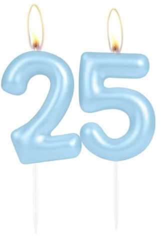Sparkling Light Blue 25th Birthday Number Candle, Pearl Blue Number 25 Cake Candle, Birthday Cake Topper Cupcake Girl Boy, Wedding Anniversary Decoration