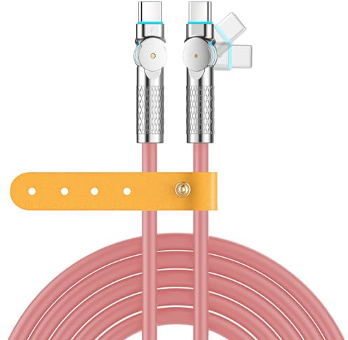 PAJDG Câble USB C vers USB C, 240 W, 3 m, tête rotative à 180 ° avec embouts LED, câble de type C, charge super rapide pour iPhone 15/15Pro/15Plus/15ProMax, MacBook Air, iPad Pro, Pixel, Samsung
