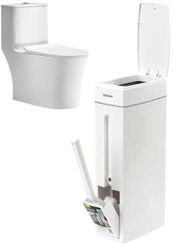 Poubelle de Salle de Bain et Toilettes - Fine 4,5 L Avec Brosse WC - Décorative Compacte Avec Couvercle - Corbeille à Papier