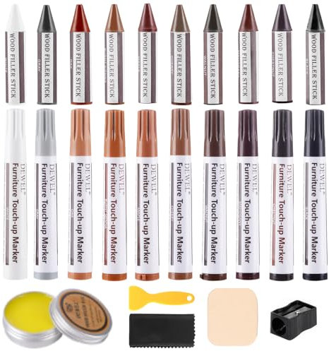 DEWEL Laminat Reparaturset Möbelreparaturset 10 Farben Möbelkorrektur Stift 10 Farben Wachs Korrekturstift 20g Bienenwachs,für Flecken Kratzer auf Holzböden,Tische,Schreibtische,mit Poliermittel