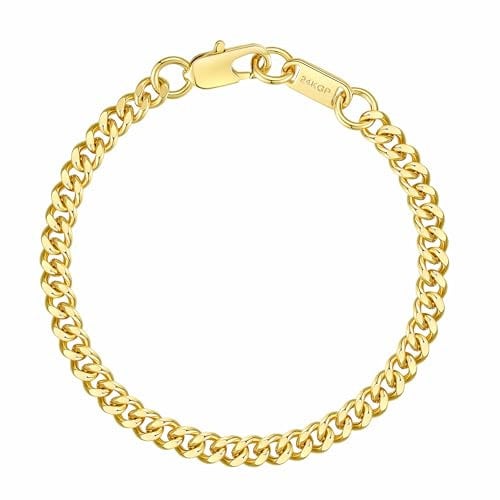 DJADEE Armband Panzerarmband, 24 Karat vergoldet, Damen Herren, wasserfest, hypoallergen, 4 und 5 mm, 24 Karat gestempelt (5 mm x 21 cm)