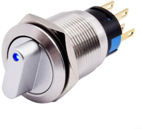 HOHOVYVY Sélecteur rotatif, 19 mm, interrupteur rotatif verrouillable, 3 positions, 2NO2NC 12-24 V (bleu)