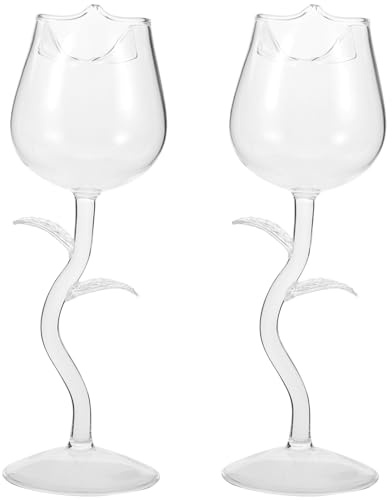 Hoement 2stücke Teiliges Glas Rosenglas Rotwein Kelch mit Dekorativer Rosenform für Cocktail Wein Wasser Getränke Geeignet für Restaurant Party Bar Verwendung Elegantes Design Vielseitig