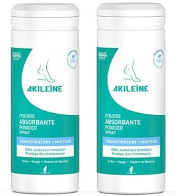 Akileine Poudre absorbante anti-transpirante pour pieds 75g. Lot de 2.