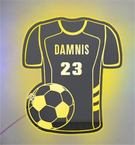 MYZQIFF Personalisierte Fußball Jersey LED Spiegellicht für Schlafzimmer, Sport Neon Zeichen Wandkunst, Fußball Nachtlicht, Geburtstag Weihnachten Geschenk