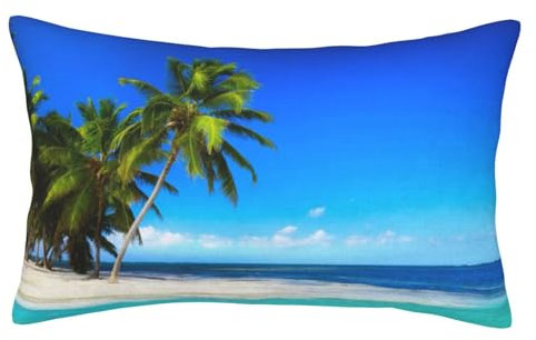 YFSGDLBN Kissenbezug mit Palmen und klarem Meer, bedruckt, quadratisch, dekorativ