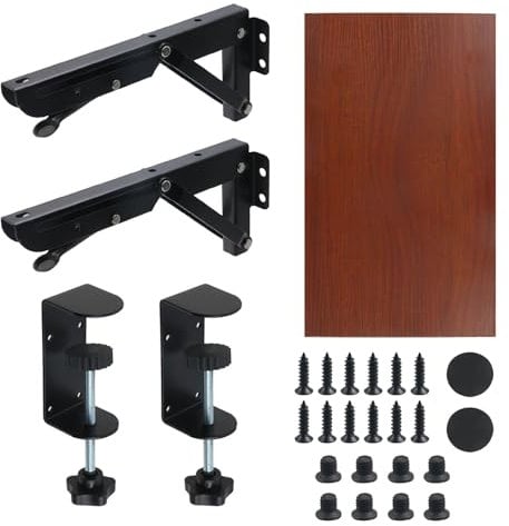 UTALIND 1 Pack Clamp-on Desk Extension Shelf Folding Keyboard Tray for Arm Support, Brown Desk Extension Board for Office, 15.7''x 8.0''