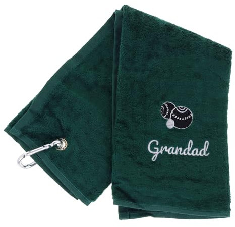 Always Looking Good Embroidered Dark Green Lawn Bowls Towel for Grandad Tri-Fold Luxury Velour 50cm x 40cm Custom Bowling Towel with Carabiner