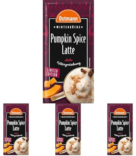 Ostmann Gewürze – Pumpkin Spice Latte Würzmischung, zum Einrühren in Milch mit Kaffee oder Espresso, mit Kürbispulver, 16 g im Beutel (Verpackungsdesign kann abweichen) (Packung mit 4)