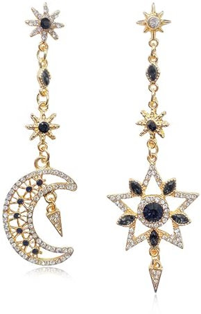 XSDSLS Mond Stern Ohrringe Ohrstecker Damen Golden Halbmond Stern Ohrringe Mond Stern Asymmetrische Ohrringe Mond Ohrstecker Stern Hängende Ohrstecker für Frauen Mädchen (Set3)