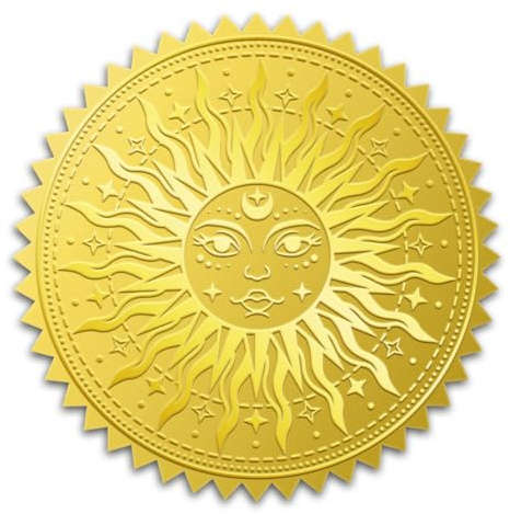 WADORN 100 Stück Sonnen Aufkleber In Goldfolie, 5cm Sonnen Tarotkarte Goldene Umschläge Siegel Boho Sonnengesicht Selbstklebendes Geprägtes Siegeletikett Für Einladungen Grußkarten Umschläge