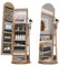 LVSOMT LED Bogen Schmuckschrank mit Spiegel, 360° Drehbar Standspiegel mit Schmuckschränke, Abschließbar Schmuckspiegelschrank mit Beleuchtung, Schmuckschrank Stehend Holz mit 3 Stufiges Regal, Holz