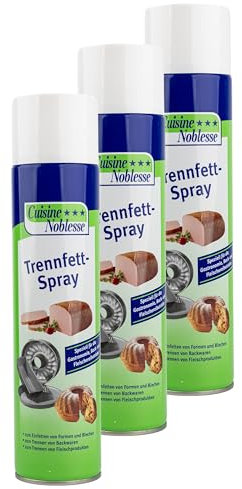 Cuisine Noblesse - 3er Pack Trennfett Spray 600 ml für Gastronomie entwickelt - Zum Backen, Braten, Kochen und Grillen Trennfettspray Öl-Spray - Antihaftspray für Pfannen, Backformen, Auflaufformen