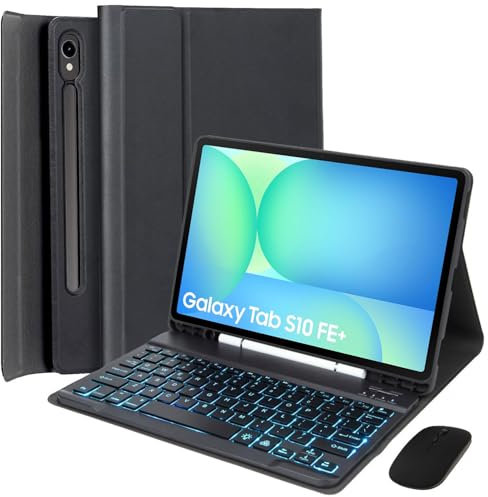EHLCYS Funda con Teclado para Samsung Galaxy Tab S10 Fe+ Plus 13,1 2025 Modelo (SM-X620/X626), Teclado Español Ñ Extraíble con Retroiluminación 7 Colores, Soporte para S Pen Y Ratón,Negro