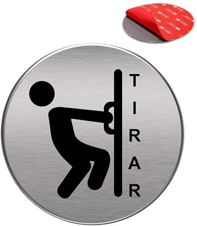 Señal Adhesiva | Acabado AAA+ | Aluminio lacado | Acabado Cepillado | Super Adhesivo | Diámetro Ø 100 mm - Grosor 0.8mm (Señal Tirar)