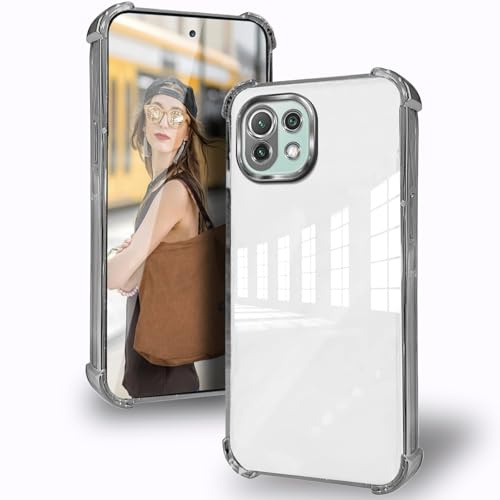 DESSEN Hülle für Xiaomi Mi 11 Lite 5G / 4G / NE Silikon Handyhülle mit Kameraschutz & Stoßfest Airbag-Ecken Transparent Schutzhülle Camera Protection Case TPU Vergilbungsfreiem, Silber