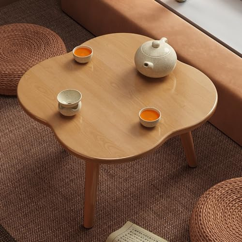 Tatami-Couchtisch, Kleiner, Runder Beistelltisch Aus Holz für Wohnzimmer, Schlafzimmer, Teestube, Japanischer Bodentisch Minimalistischer Couchtisch Zum Aufstellen Auf Dem Boden(Beige,40cm/16in)