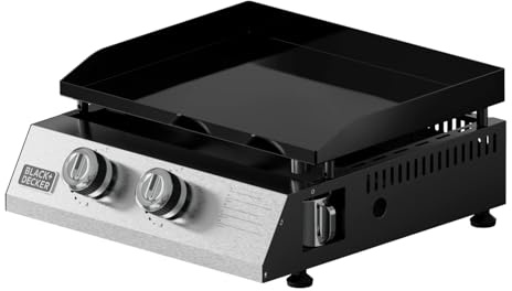 Black+Decker – Plancha de gas BXOP4900E | 2 quemadores 2,45kW | Parrilla de acero | Superficie cocción 580x360cm | Limpieza Fácil | 10 Personas | Alimentación gas butano/propano | Patas Ajustables