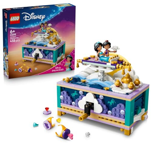 LEGO Disney Princess Jasmins Schmuckkästchen 43295 | Spielzeug ab 6 Jahren für Mädchen, Aladdin Set mit 2 Mini-Puppen, 2 Ringen und Dschinn Lampe, Zimmerdeko, Geschenk, 458 Teile