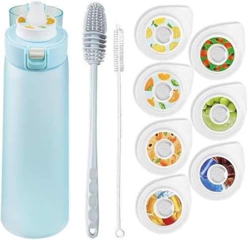 Botella de agua con sabor, con 7 sabores pod, cápsulas aromáticas perfumadas para agua aromática sin azúcar, sin BPA, botella de agua deportiva, para gimnasio, correr, camping, senderismo, ciclismo