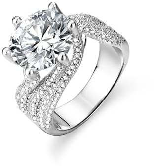 Musihy Verlobungsring Damen, Platin Luxuriöser Moissanit-Verlobungsring, 5 ct/11 mm, Größe 52 (16.6)