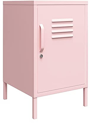 Cache Metall-Beistelltisch Zartrosa, 37 x 40 x 69 cm, Nachttisch mit Spindtür und 2 Ablagefächern, Metall-Side-Table im Industrial Design für Schlafzimmer, Wohnzimmer und Home Office
