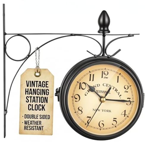 My Garden Outdoor Living Garden Clock Outdoor Waterproof Double Sided Clock | Vintage Outdoor Wall Clock with Metal Bracket, Silent Quartz Movement, Weather Resistant for Garden, Patio & Home