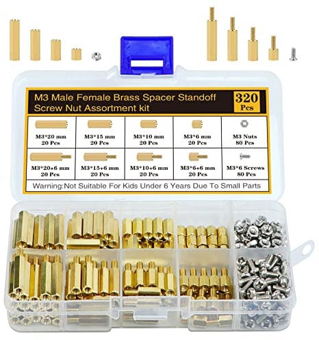 Csdtylh 320Pcs M3 Motherboard Standoffs&Screws&Nuts Kit, Hex Male-Female Brass Spacer Standoffs, Laptop Screws for DIY Computer Build, Electronic Projects, Raspberry Pi, Circuit Board etc.