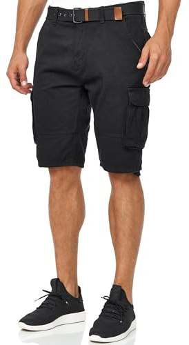 Indicode Herren Monroe Cargo-Shorts mit Gürtel | Bermuda Sommerhose aus Baumwolle für Männer Black, XL