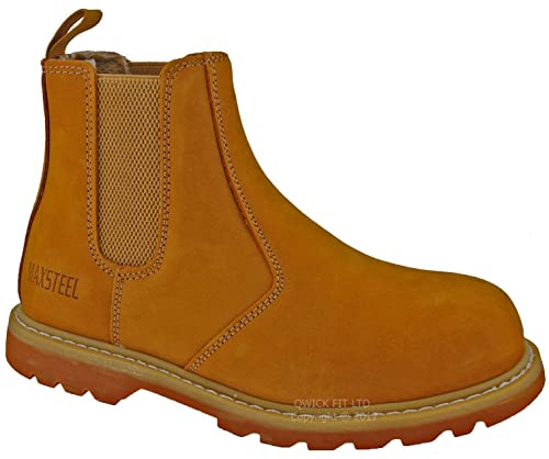 Mens Leather Slip ON Chelsea Dealer Safety Boots Work Boots Shoes Steel Toe Cap (8 UK)