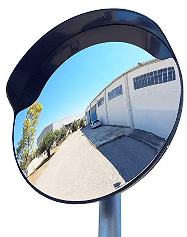 SNS SAFETY LTD Konvexer Verkehrssicherheitsspiegel für Einfahrten, Lagerhallen, Garagen und Büros, Schwarz (Durchmesser 45 cm, mit Masthalterung 48 mm)