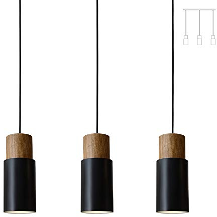 ouglres 3 Flammige Pendelleuchte Vintage Esstisch Lampe Hängend Holz Hängelampe Retro Hängeleuchte Lampenschirm Industrial Für E27 Esszimmer Kuche Wohnzimmer Restaurant Keller Untergeschoss Schwarz