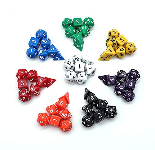 DollaTek 8 Sätze Würfel 8 x 7 (56 Stück) Crit Games Fünf Sätze RPG-farbcodierte polyedrische Würfel für D & D.