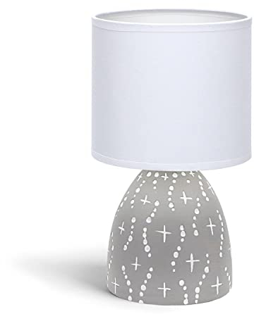 Aigostar - Lampe de Table, Lampe en Céramique, Douille E14,Corps Design Gris à Motifs Blancs, Abat-jour en Tissu, Lampe de Bureau Design Moderne.