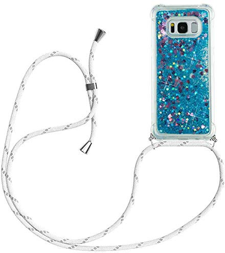 HongMan Handykette Hülle für Samsung Galaxy S8,Quicksand Glitzer Hülle mit Band,Silikon Handyhülle mit Kordel Umhängenband,Schnur mit Treibsand Case zum Umhängen,für Samsung Galaxy S8