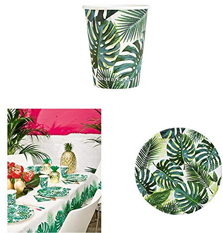 Talking Tables Paper Cups, tablecover, Plates | Tropical Luau Palm Leaf Hawaiian Party Tableware Decorations for Birthdays, Picnic or Garden BBQ Parties