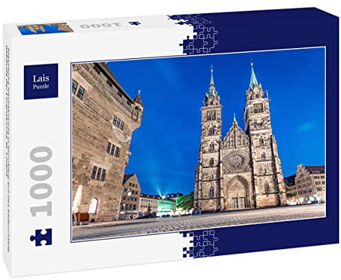 Lais Puzzle Klassische Nachtansicht in Nürnberg auf das beleuchtete Gebäude der Lorenzkirche St. Lorenz 1000 Teile