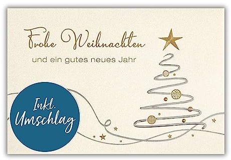 bsb Weihnachtskarte mit Umschlag - Liebevolle Weihnachtspostkarte mit verziehrter Silhouette - Grußkarte für Weihnachten - Merry Christmas Card - Weihnachten-Karte in 11,5 x 17,0 cm