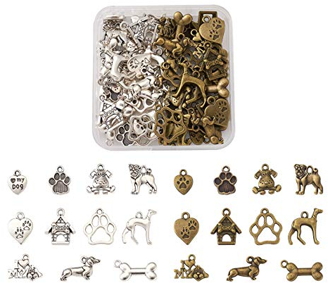 Craftdady 88 colgantes de aleación tibetana con diseño de perro y mascota, colores antiguos, diseño de hueso, para amantes de las mascotas, Zinc