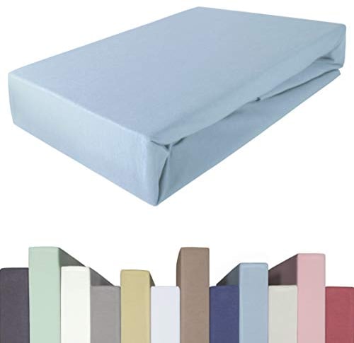 EDDA LUX Spannbettlaken für 20-40 cm hohe Matratzen, 200 x 220-240 bis 220 x 220-240 cm, Öko-Tex, Baumwolle m. 5% Elasthan, Premium Spannbetttuch für Boxspringbett, in Nordic Blue