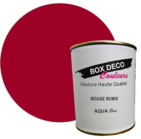 BOX DECO COULEURS Peinture bois intérieur extérieur à base d'acrylique aspect velours-satin Aqua Bois - 750ml, Rouge Rubis