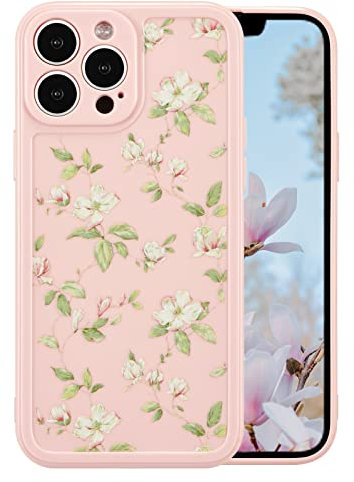 ZTOFERA Compatible with iPhone 13 Pro Max Case for Girls Women, Flexible Silicone Protective Phone Case with Floral Leaves Pattern Shockproof Bumper Cover for iPhone 13 Pro Max, Pink