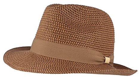 Strohhut Trilby Sommerhut Sonnenhut aus 100% Papier knautschbar mit Garnitur Besonders Leicht, Flexibel, Hautfreundlich Bequem Rost meliert M