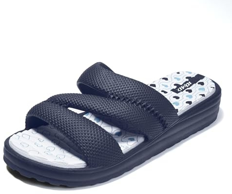 JOMIX Tongs Femme été, Sandales Femme Talon Compensé, Caoutchouc EVA, Confortables, Léger, Antidérapant, pour Douche, Plage, Piscine (Marine, 40)