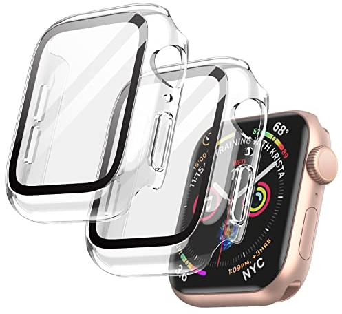 JETech Hülle mit Displayschutz für Apple Watch SE (2022/2020) /Series 6 5 4 40 mm, Gesamt Schutzhülle, Eingebaut Gehärtetes Glas Schutzfolie Hoch Empfindlichkeit, 2 Stück (Durchsichtig)