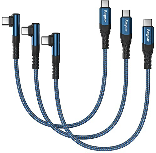 Fasgear USB C auf USB C Kabel, 3 Pack 30 cm 60 W Typ C auf Typ C rechtwinklig 90 Grad, PD-Schnellladekabel, kompatibel mit Galaxy S22 S21 S20 Mac-Book i-Pad Pro i-Pad Air (Blau)