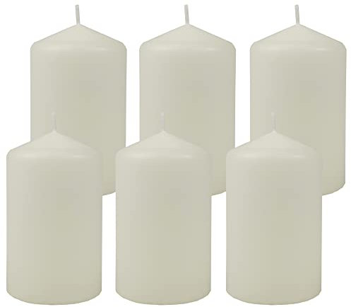 HS Candle Wachskerzen (6er Pack) Elfenbein Stumpenkerzen Ø6cm x 10cm - Kerze in vielen Farben, Lange Brenndauer - Hergestellt in EU - Kerzen Blockkerzen